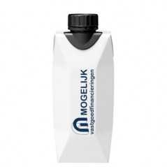 Brick de agua blanco personalizado 33 cl. impresión directa un color en área frontal. tapón negro