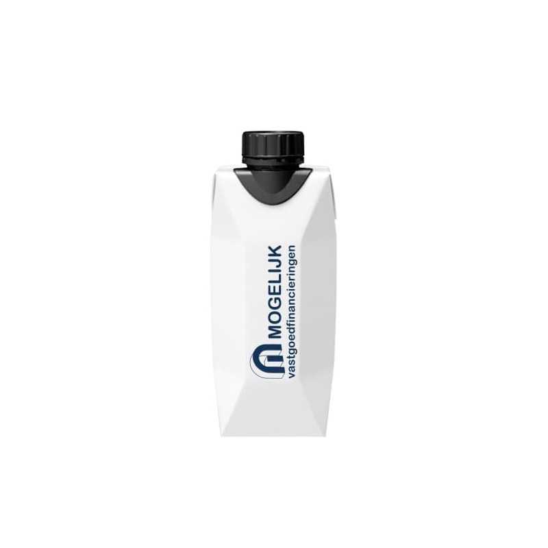 Brick de agua blanco personalizado 33 cl. impresión directa un color en área frontal. tapón negro