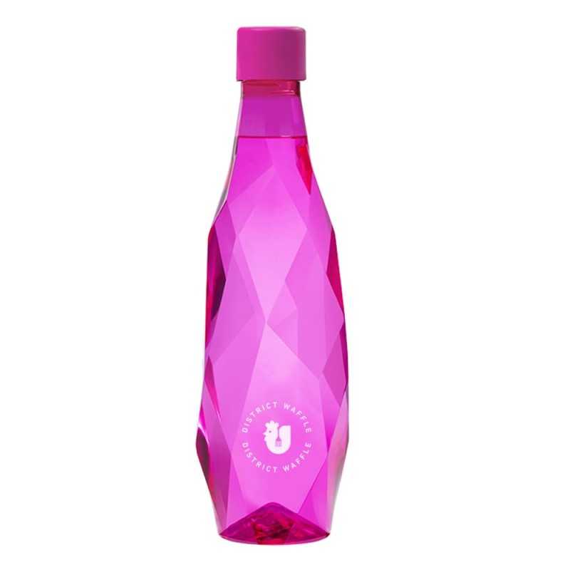 Botella de agua fucsia Healsi personalizada 50 cl con tapón fucsia. etiqueta adhesiva a todo color