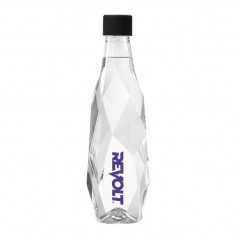 Botella de agua Healsi transparente personalizada 50cl, tapón negro. etiqueta a todo color