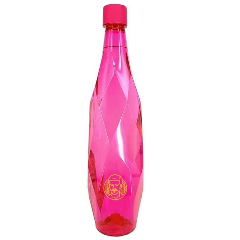 Botella de agua fucsia Healsi 1 litro personalizada con tapón fucsia. etiqueta adhesiva a todo color