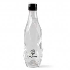 Botella de agua de cristal Healsi de 40cl personalizada, tapón negro. etiqueta adhesiva todo color
