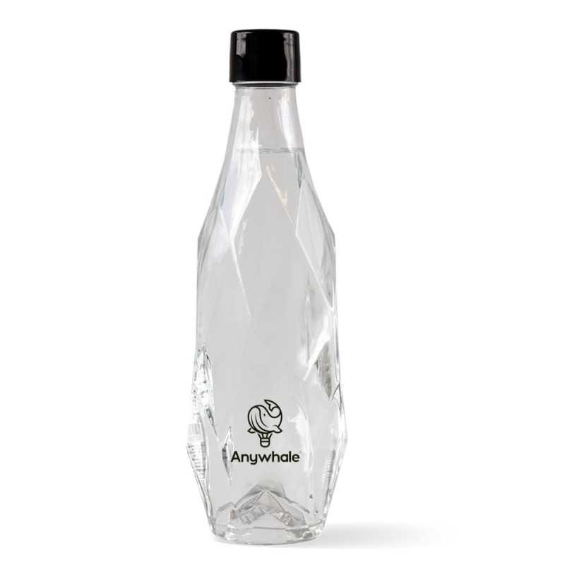Botella de agua de cristal Healsi de 40cl personalizada, tapón negro. etiqueta adhesiva todo color