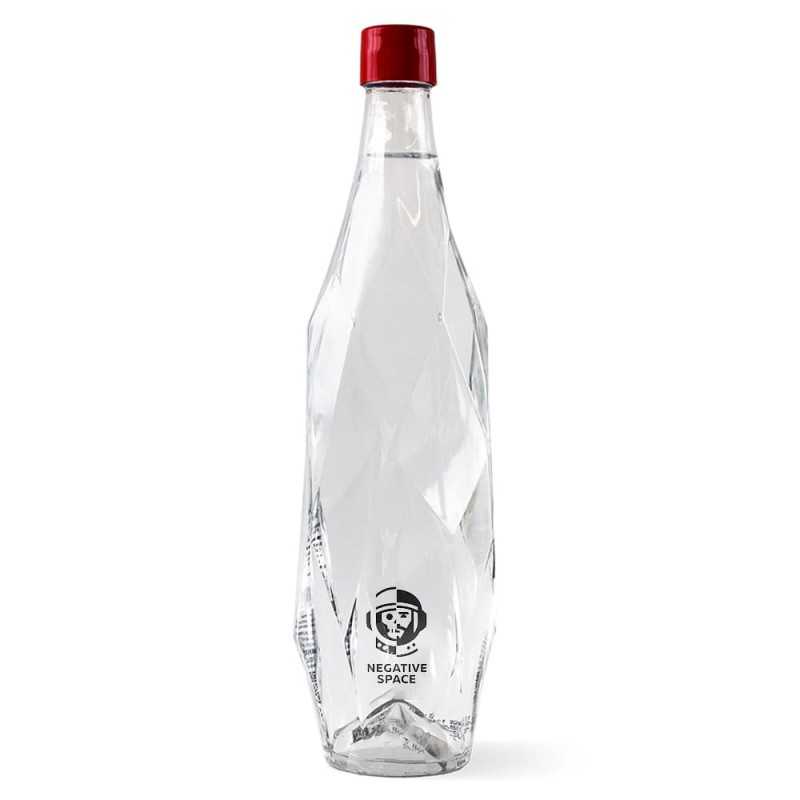 Botella de agua con gas de cristal Healsi de 850ml personalizada, tapón rojo. etiqueta todo color