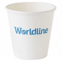 Vaso cartón blanco personalizado 4oz/100ml supereco, 0% plástico. Ĝ6,3x6,2cm. marcado a un color
