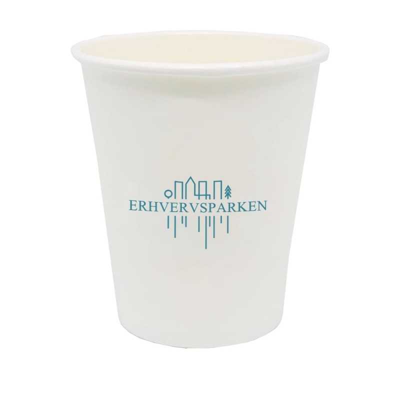 Vaso de cartón blanco personalizado 12oz/30cl supereco, 0% plástico. Ĝ9x11cm. marcado a un color