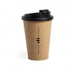 Vaso de corcho personalizado 350ml, tapa negra PP sin BPA - 9,2x14,5cm. marcado a un color