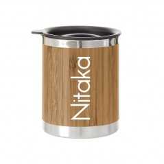 Vaso térmico bambú doble pared personalizado, tapa negra, 30cl - 8x10,5cm. marcado a un color