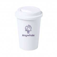 Vaso PP blanco con tapa personalizado de 450ml, antibacteriano - 9,3x13,4cm. marcado 1 color