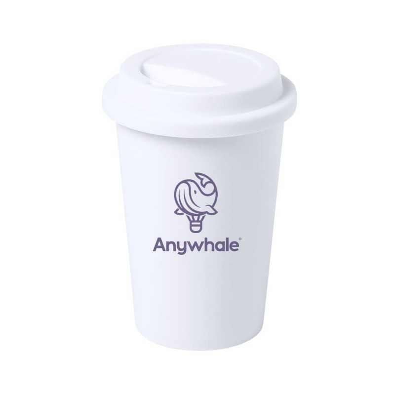 Vaso PP blanco con tapa personalizado de 450ml, antibacteriano - 9,3x13,4cm. marcado 1 color