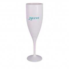 Copa de Cava 15cl blanca pesonalizada, plástico reutilizable PP. 5,1x18cm. a un color