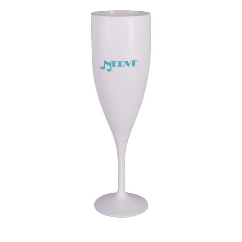 Copa de Cava 15cl blanca pesonalizada, plástico reutilizable PP. 5,1x18cm. a un color