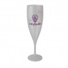 Copa de Cava 15cl pesonalizada, plástico translúcida reutilizable. 5,1x18cm. a un color