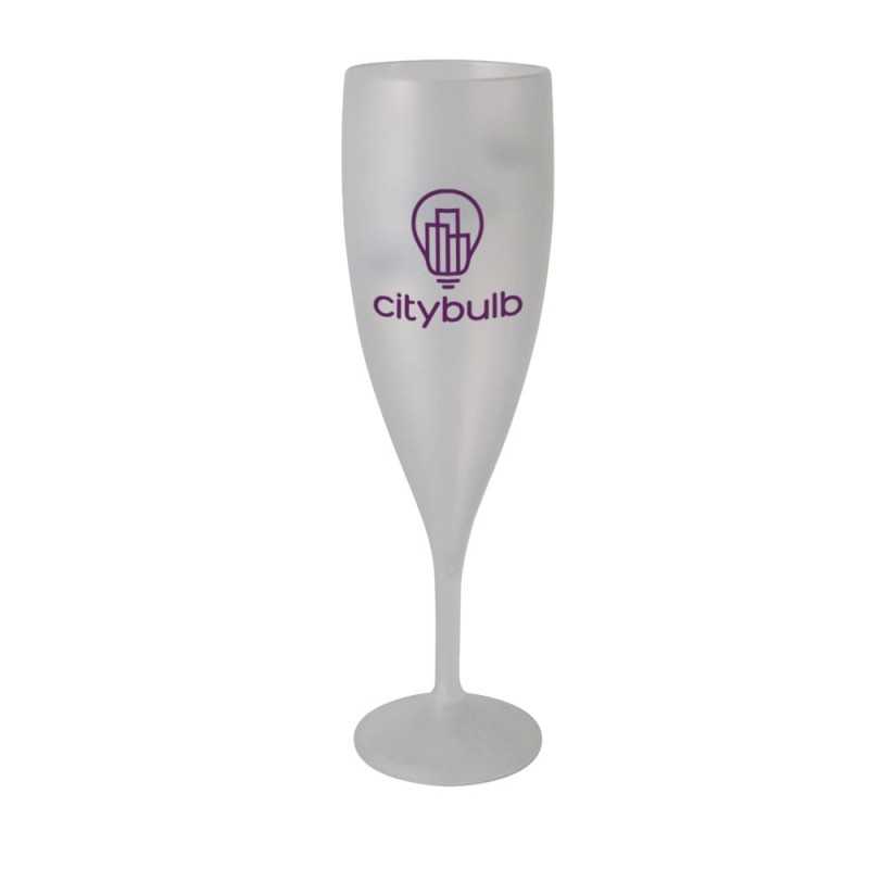 Copa de Cava 15cl pesonalizada, plástico translúcida reutilizable. 5,1x18cm. a un color