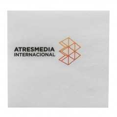 Servilleta blanca 2 capas 20x20, 10cm plegada. Personalizada a 2 colores