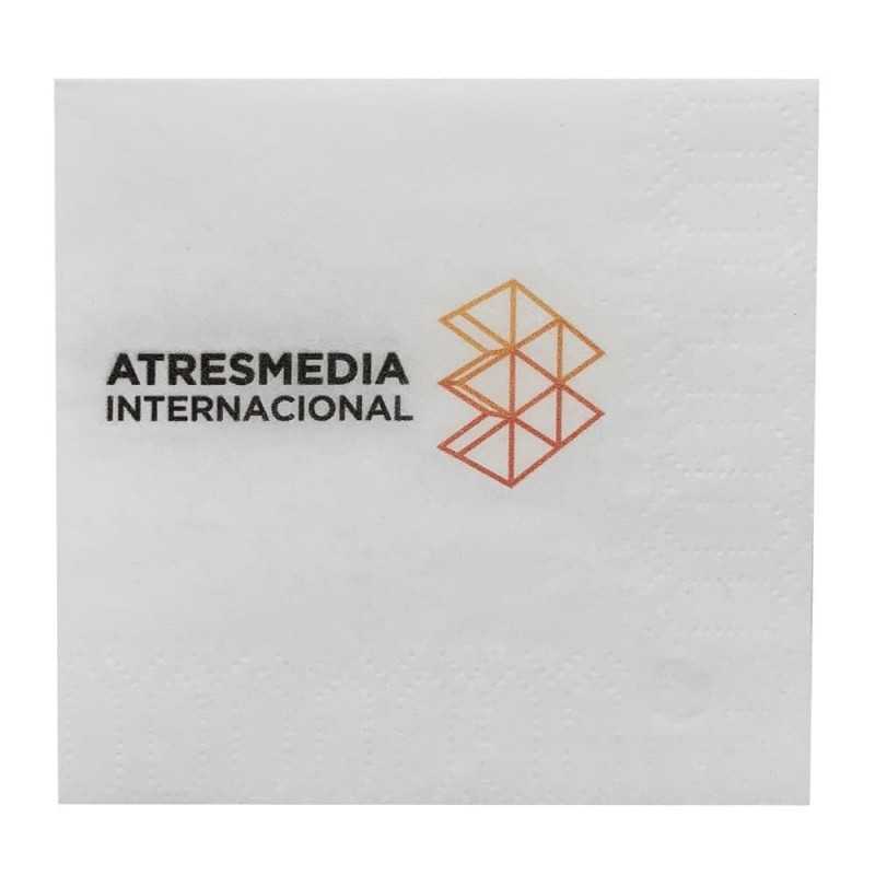 Servilleta blanca 2 capas 20x20, 10cm plegada. Personalizada a 2 colores
