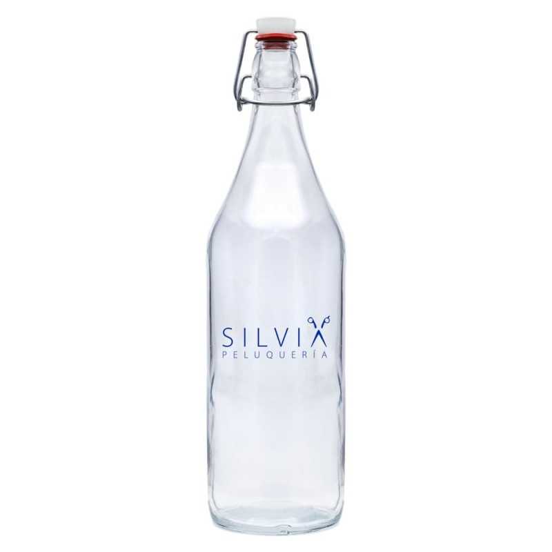 Botella de cristal personalizada de 1l con tapón gaseosa - 8,8x31cm. Marcada 1 color