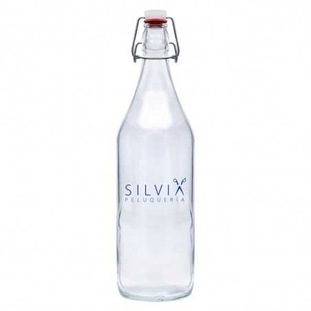 Botella de cristal personalizada de 1l con tapón gaseosa - 8,8x31cm. Marcada 1 color
