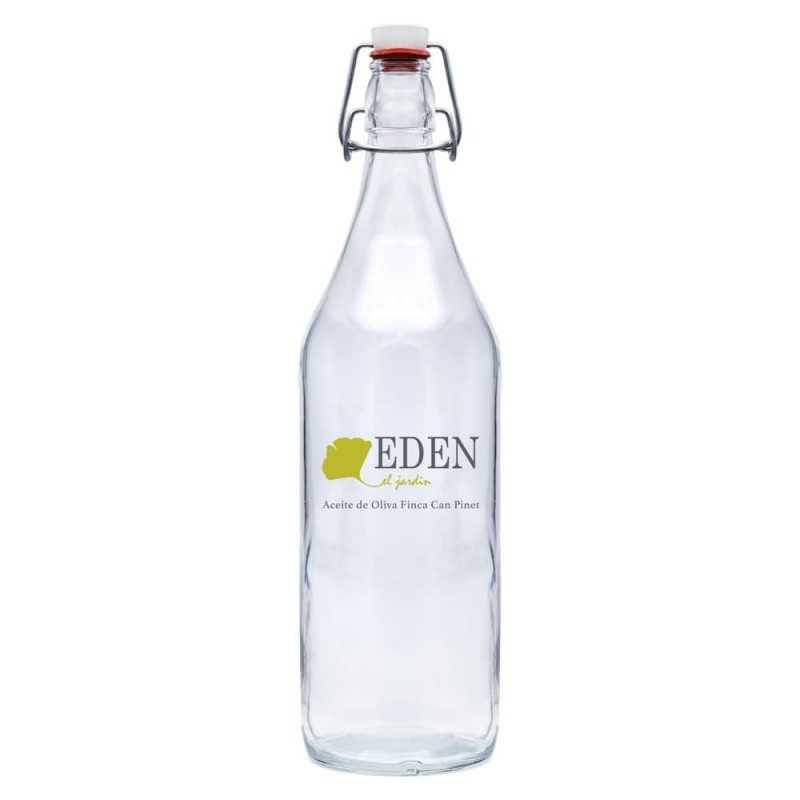 Botella de cristal personalizada 1l y tapón gaseosa - 8,8x31cm. Marcada 2 colores