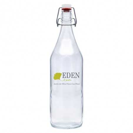 Botella de cristal personalizada 1l y tapón gaseosa - 8,8x31cm. Marcada 2 colores
