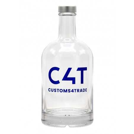 Botella cristal personalizada 70cl. 9,7x21,5cm. Tapón rosca plata. 1 color vitrificado
