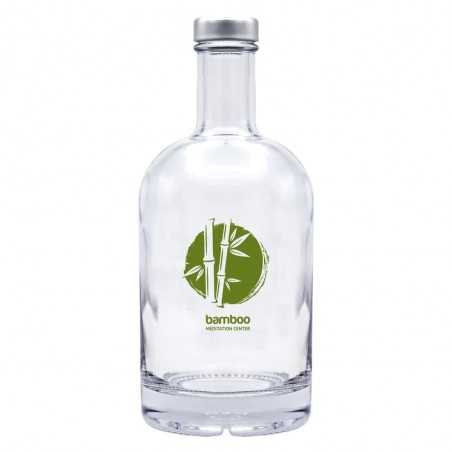 Botella cristal personalizada 70cl. 9,7x21,5cm. Tapón rosca plata. 1 color vitrificado