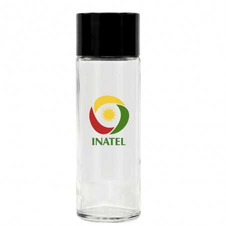 Botella cristal personalizada 50cl. Tapón alto. 68x218mm. Calca doble 5,5x5,5cm 3 colores