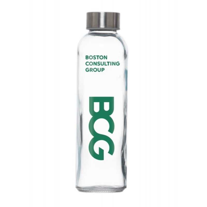 Botella cristal personalizada 50cl. Tapón plateado. 6,9X19,5cm. Calca negra 5,5x11cm 1 color