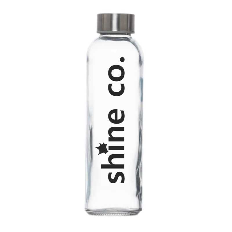 Botella cristal personalizada 50cl. Tapón plata. 6,9X19,5cm. Calca negra grande 5,5x11cm