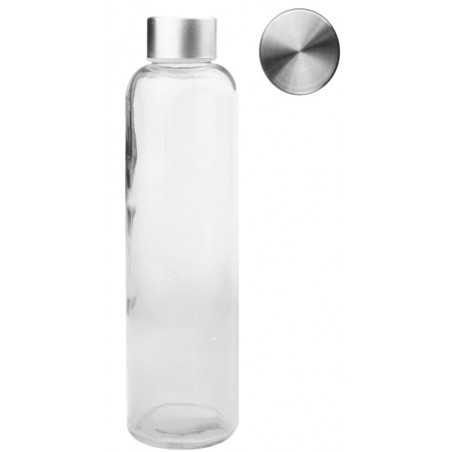 Botella cristal personalizada 50cl. Tapón rosca plata. 6,9X19,5cm. Calca negra 5,5x5,5cm