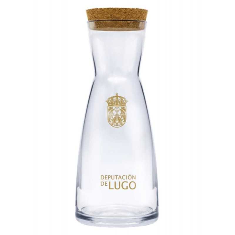Botella de cristal personalizada 1l con tapón de corcho. 10x27cm. Calca 5,5x5,5cm 1 color
