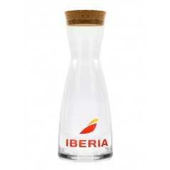 Botella cristal personalizada 1l, tapón corcho. 10x27cm. Calca doble 5,5x5,5cm 3 colores