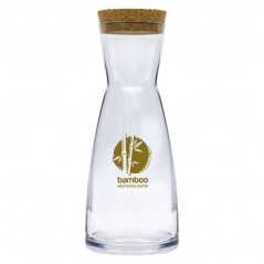 Botella cristal personalizada 1l con tapón de corcho. 10x27cm. Calca negra grande 5,5x11cm