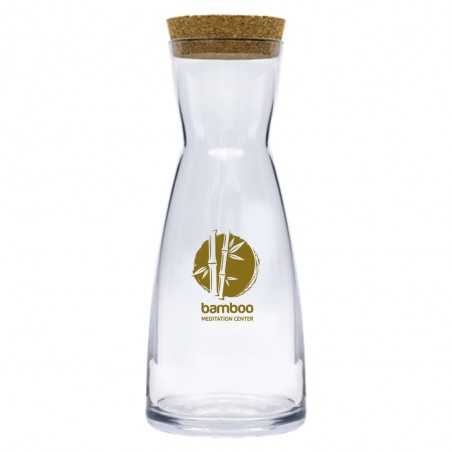 Botella cristal personalizada 1l con tapón de corcho. 10x27cm. Calca negra grande 5,5x11cm