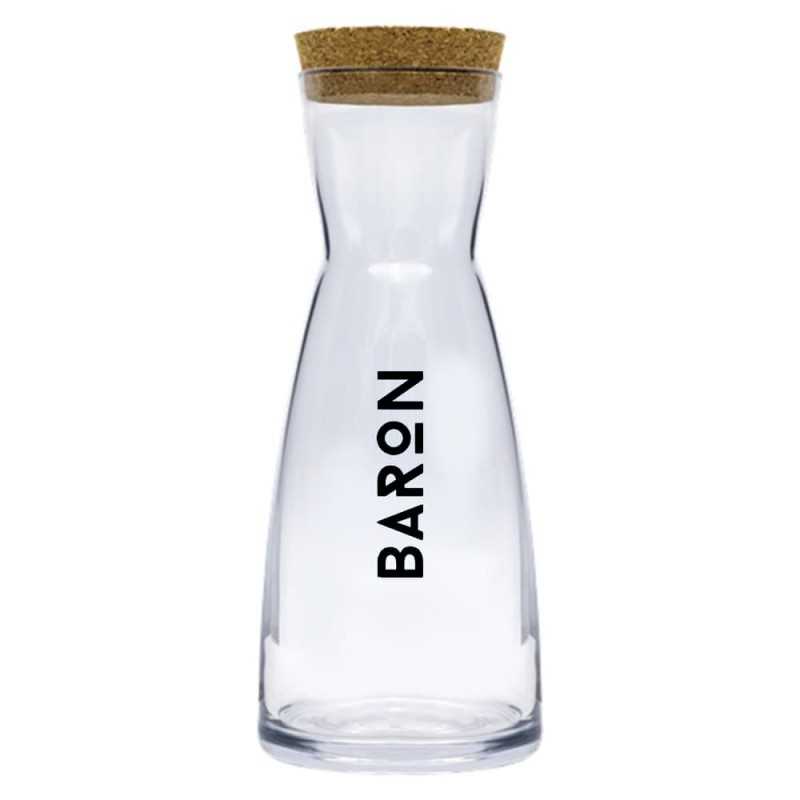 Botella de cristal personalizada de 1l con tapón de corcho. 10x27cm. Calca negra 5,5x5,5cm
