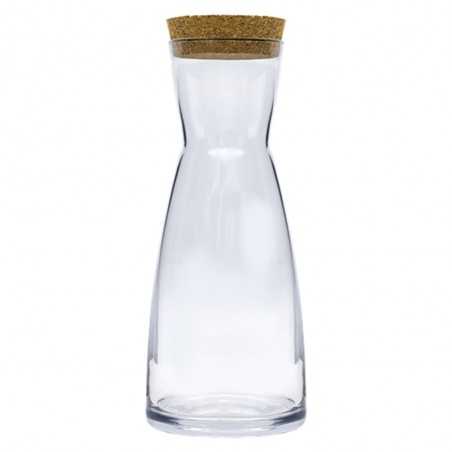 Botella de cristal personalizada de 1l con tapón de corcho. 10x27cm. Calca negra 5,5x5,5cm