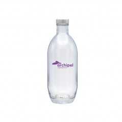 Botella de cristal personalizada de 370ml - 7x19,5cm. Tapón rosca plata. Marcada 1 color