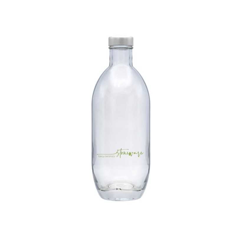 Botella de cristal personalizada 370ml - 7x19,5cm. Tapón rosca plata. 1 color Vitrificado