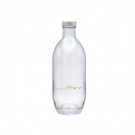 Botella de cristal personalizada 370ml - 7x19,5cm. Tapón rosca plata. 1 color Vitrificado