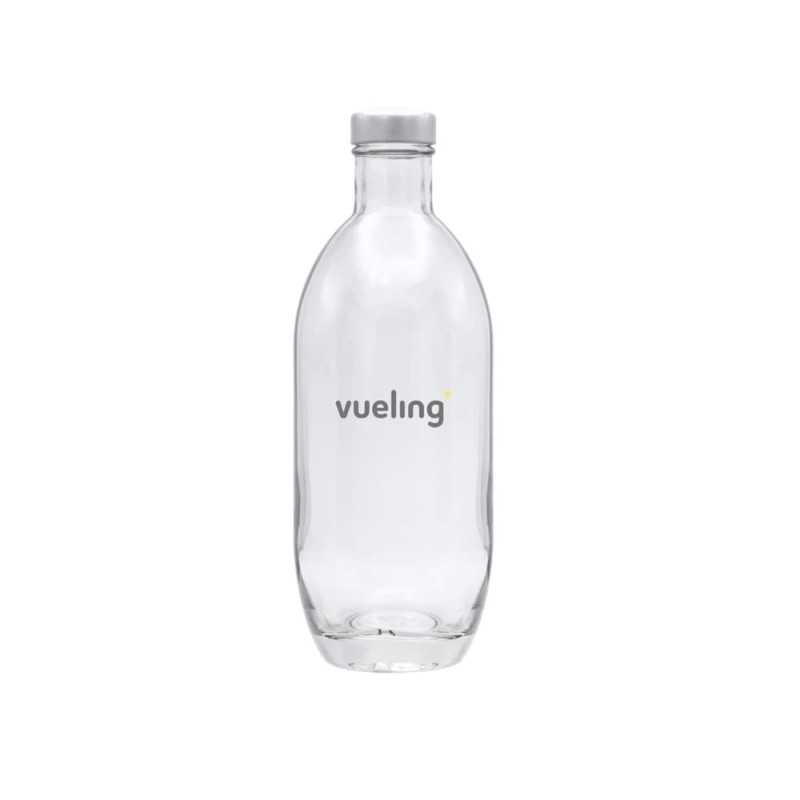 Botella de cristal personalizada 370ml - 7x19,5cm. Tapón rosca plata. Marcada 2 colores