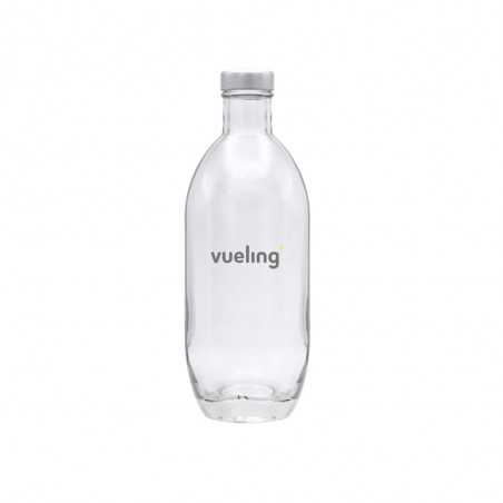 Botella de cristal personalizada 370ml - 7x19,5cm. Tapón rosca plata. Marcada 2 colores