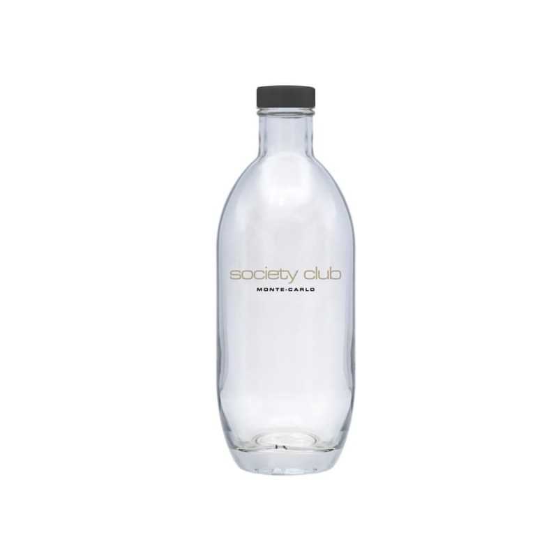 Botella de cristal personalizada 370ml - 7x19,5cm. Tapón rosca negro. Marcada 2 colores
