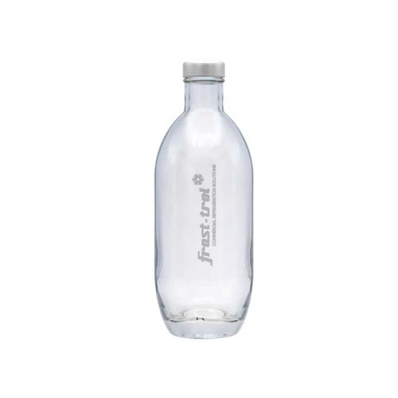 Botella de cristal personalizada de 370ml - 7x19,5cm. Tapón rosca plata. Marcada láser