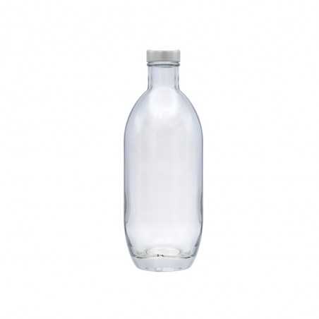Botella de cristal personalizada de 370ml - 7x19,5cm. Tapón rosca plata. Marcada láser