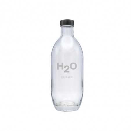 Botella de cristal personalizada de 370ml - 7x19,5cm. Tapón rosca negro. Marcada láser