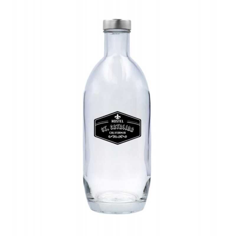 Botella de cristal personalizada 700ml -8,5x23,6cm. Tapón rosca plata. 1 color Vitrificado