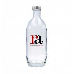 Botella de cristal personalizada 700ml -8,5x23,6cm. Tapón rosca plata. Marcada 2 colores