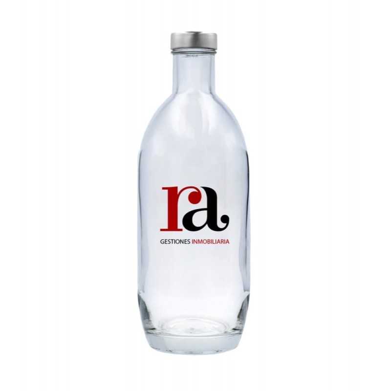 Botella de cristal personalizada 700ml -8,5x23,6cm. Tapón rosca plata. Marcada 2 colores