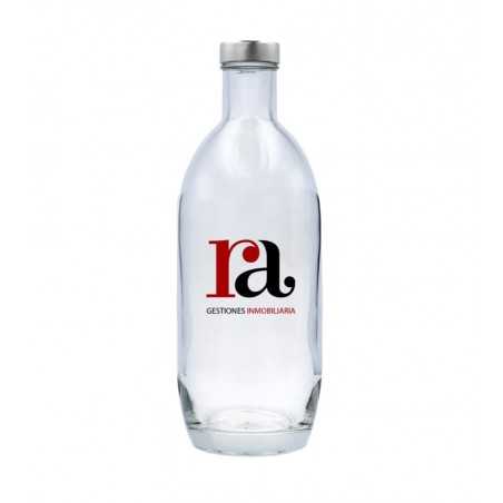 Botella de cristal personalizada 700ml -8,5x23,6cm. Tapón rosca plata. Marcada 2 colores