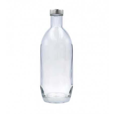 Botella de cristal personalizada 700ml -8,5x23,6cm. Tapón rosca plata. Marcada 2 colores